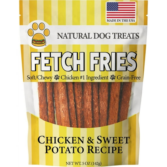 Fetch Fries Dog Treats - Chicken & Sweet Potato Recipe, Made in USA, Grain Free, Soft and Chewy (5 oz)