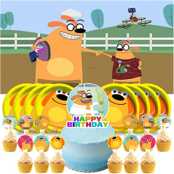 Fetch With Ruff Ruffman Birthday Party Decor Set - 5x2.3ft Backdrop Banner, Paper Plates, Cake Toppers & Fan Decorations