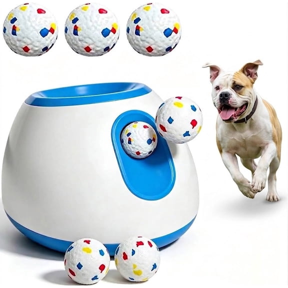 FetchFlow Automatic Dog Ball Launcher, Hands-Free Interactive Fetch Play with 3 Balls, Adjustable Distances (3/6/9m) for Indoor & Outdoor Dogs