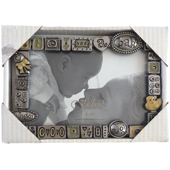 Fetco Baby Brings Joy Tabletop Picture Frame, 6x4 inch, Metal Baby Photo Frame