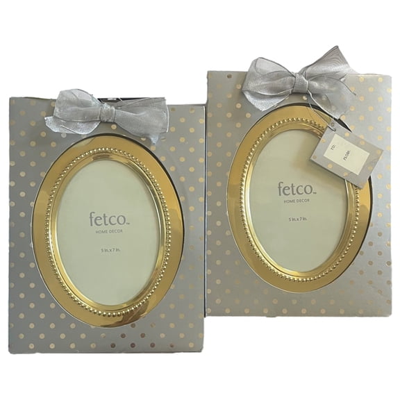 Fetco Polished Brass Beaded 5x7" Picture Frame, Set of 2 Tabletop Photo Frames