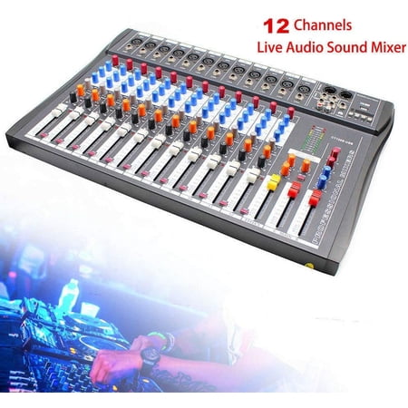 Fetcoi,12 Channel Professional Powered Mixer with USB Slot Power Mixing,Professional Mixer Live Studio Audio Sound Mixing Console with XLR, LINE Inputs and 48V Phantom Power