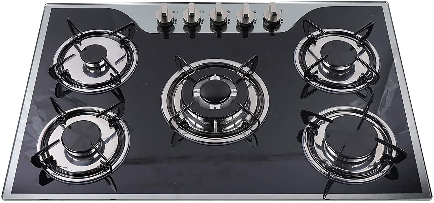 Fetcoi, 30.3"Gas Stove 5 Burners Built-in Gas Cooktop Aluminum Stove Head Automatic Pulse Ignition