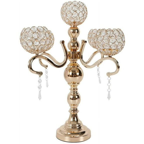 Fetcoi, 5 Arms Candle Holder,Modern Design Crystal Candelabra Candlestick with Hanging Crystal Drops