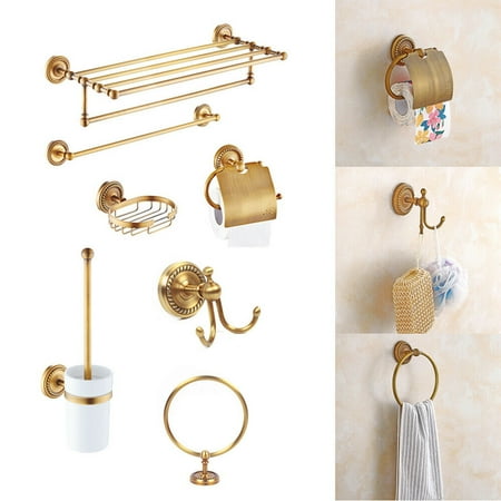Fetcoi 7Pcs Bathroom Hardware Sets, Vintage Gold Wall Mount Combination Towel Rack Holder