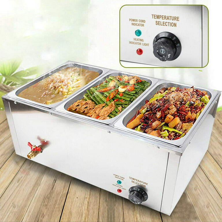 Fetcoi Commercial Electric Portable Food Warmer Stainless Steel Buffet  Server With 3 Pan 