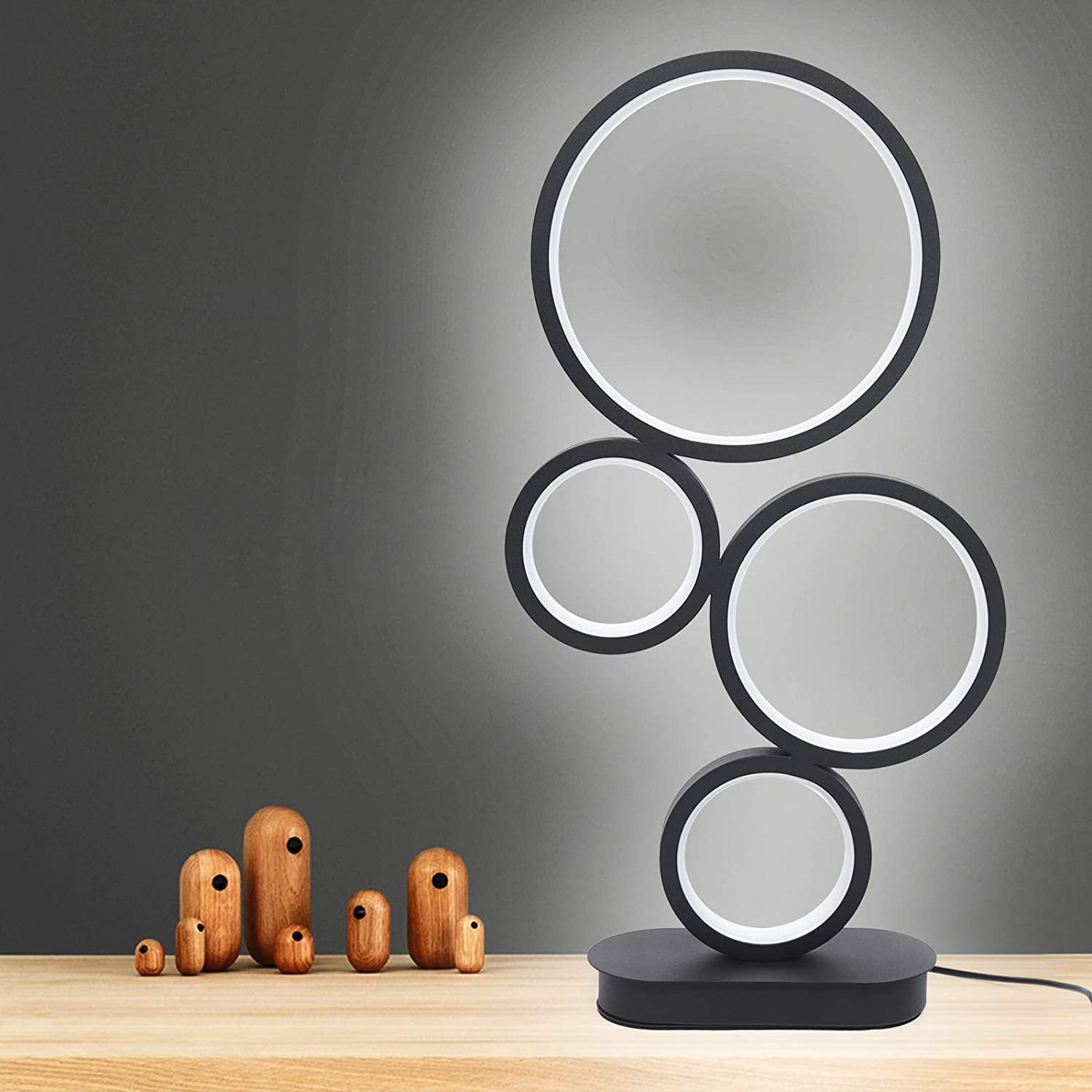 Fetcoi Dimmable LED Table Lamp with 4 Circles, Modern Round Lamp Unique