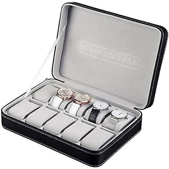 Fetcoi, PU Leather Watch Box Display Case Watch Cases Portable Travel Watch Box Organizer(10 Slots)