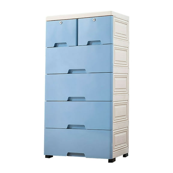 Fetcoi Plastic Cabinet Garbage Drawer Cart 6 Drawers Storage Dresser Closet Drawers Organizer(Blue)
