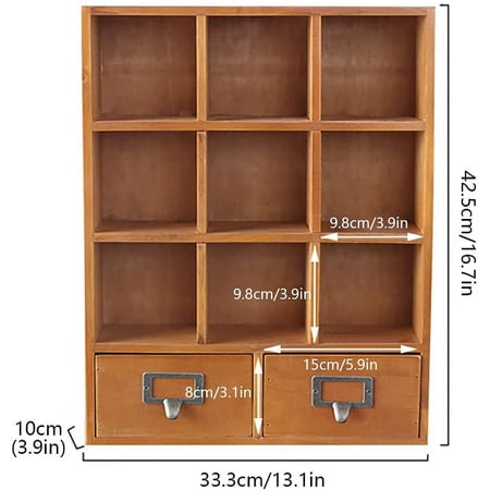 Fetcoi, Retro Wooden Shelf Storage Display Cabinet 9 Grid 2 Pumping Brown Vertical Storage Small Wooden Cabinet