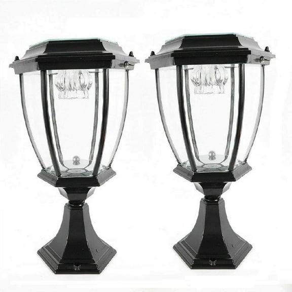 Fetcoi Solar Powered Outdoor Pillar Light Solar Landscape Pathway LED Lights Solar Post Light Waterproof Lantern Lamp for Fence Deck (Black x 2)