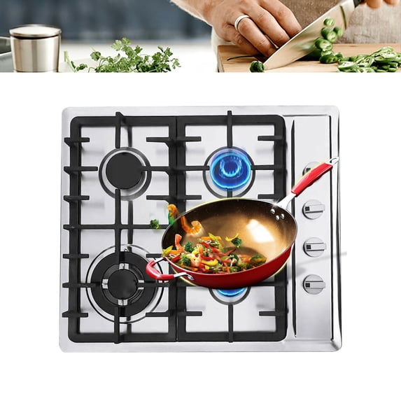 Fetcoi, Stainless Steel 4-Burner Gas Cooktop,Built-In Gas Cooktop Iron Pot frame Cooktop Kitchen