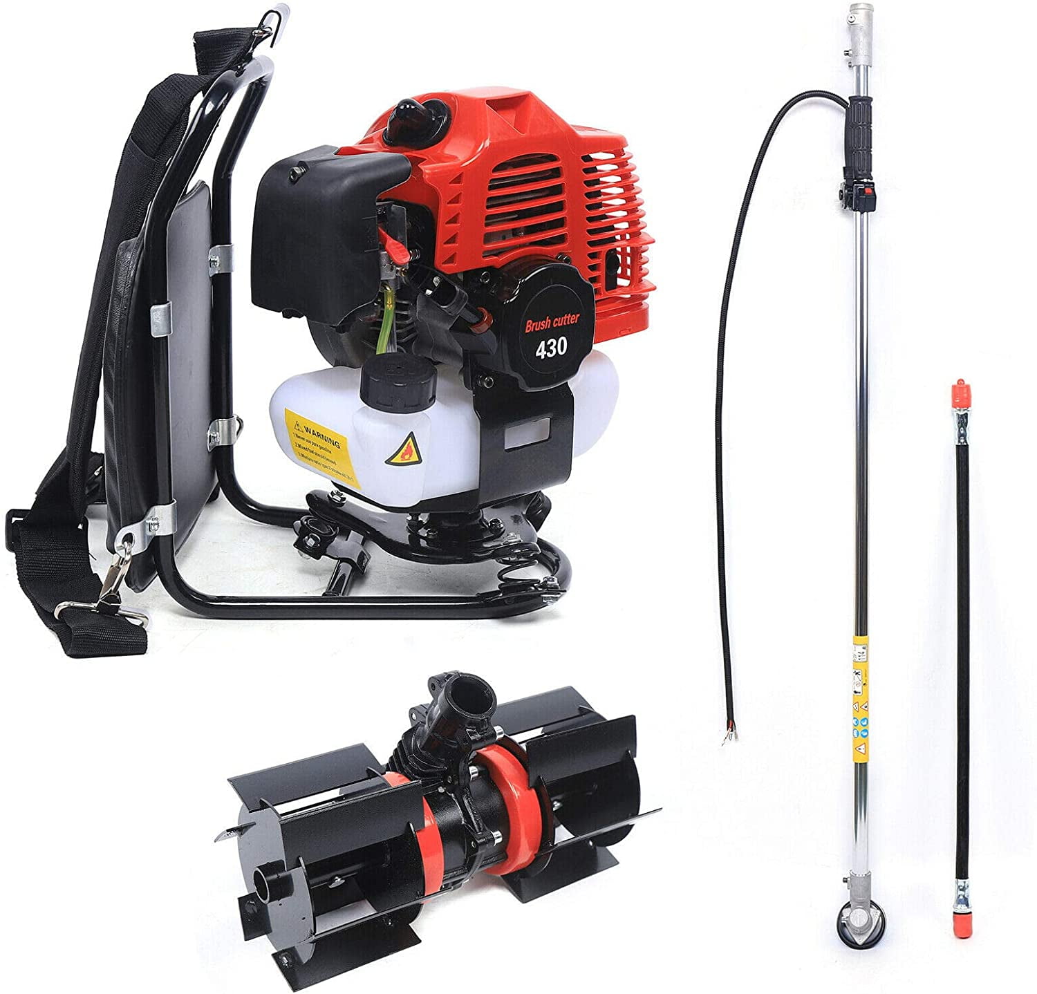 Fetcoi Tiller Cultivator, 52CC 1.7HP 2 Stroke Gas Powered Backpack Garden Rototiller Cultivator Hedge Trimmer Yard Tilling Tool