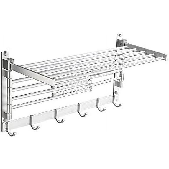 Fetcoi, Towel Rack Wall Mounted Aluminum Laundry Clothes Drying Rack(/Silver)