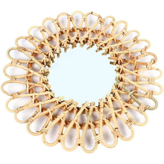 Fetcoi, Wall-Mounted Wood Rattan Mirror with Non-Marking Nail 40 cm Rattan Round Mirror Natural Rattan Wall Mirror