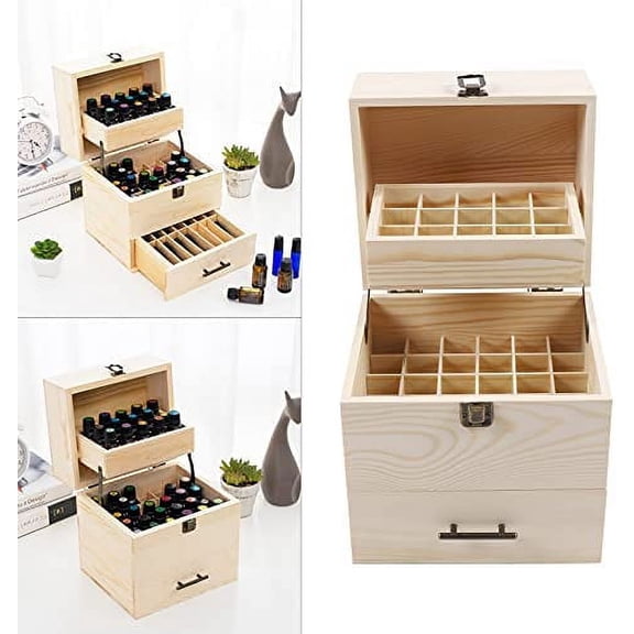 Fetcoi, Wood Essential Oil Box 31 Slots Essential Oil Box Essential Oil 1 Layer Pallet(59 Slots)