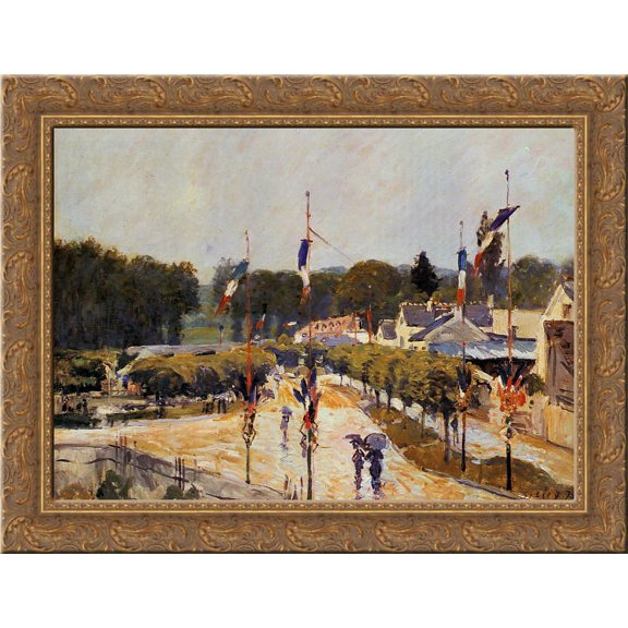Fete Day at Marly le Roi (The Fourteenth of July at Marly le Roi) 24x18 Gold Ornate Wood Framed Canvas Art by Alfred Sisley