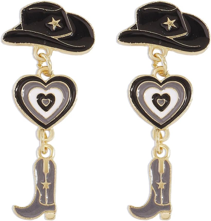 Fun Western Boots Earrings For Women - Wooden Cowboy Hat Dangle Earrings, Perfect Gift For Mother's Day, Valentine's, Country Fans