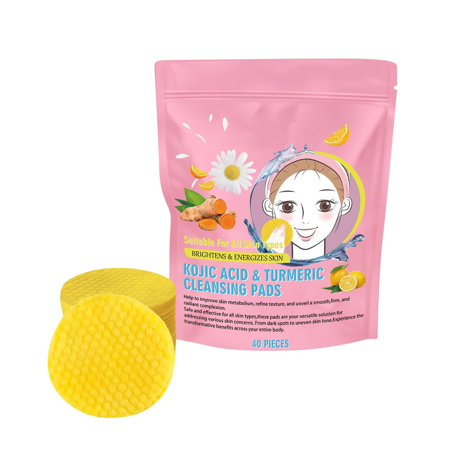Feternal 40Pcs Turmeric Kojic Acid Pads,Turmeric Kojic Acid Cleansing Pads, Face Turmeric