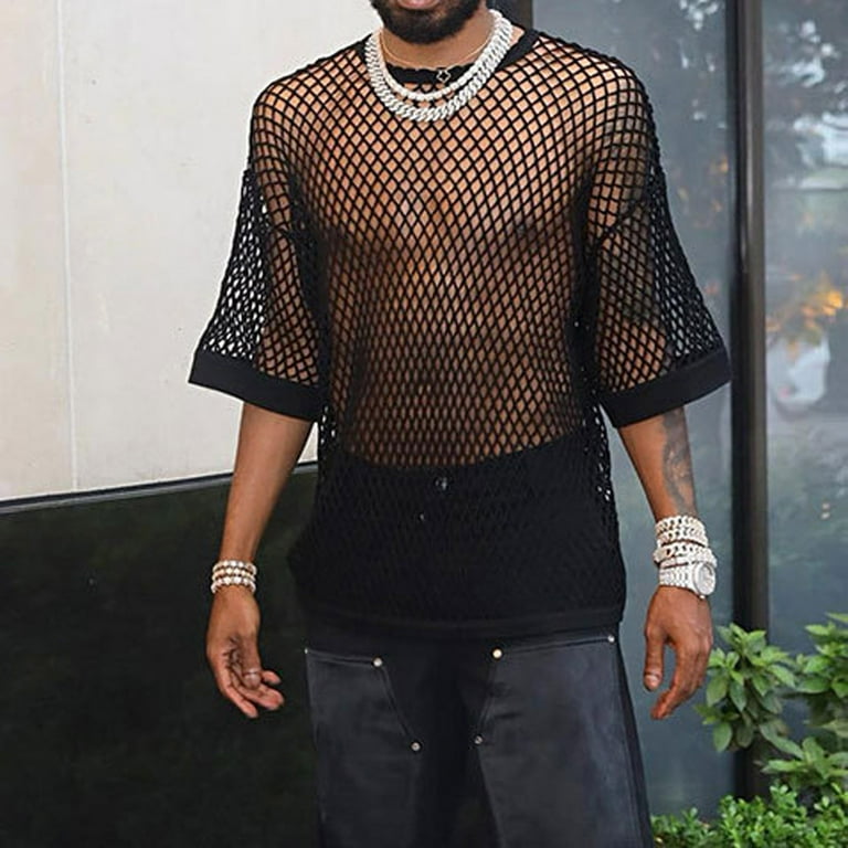 Feternal Men Fishnet Shirt Mens Fishnet Top Mesh Transparent Muscle T Shirt Net Undershirt Top mens dress shirts Walmart