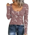 thumbnail image 1 of Feternal Women's Autumn And Winter Slim Bottom T-shirt Fashion Casual Retro Printed U Neck Pullover Long Sleeve Top, 1 of 4
