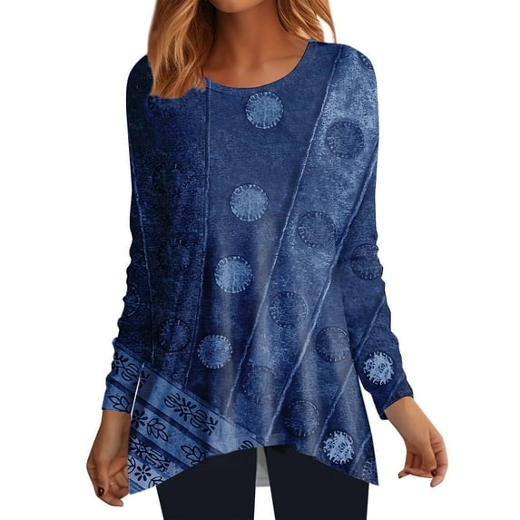 Feternal Women's T Shirt Tee Shirt Tunic Irregular Hem Print Long Sleeve Weekend Festival / Holiday Print Round Neck Regular Fit Fall & Winter