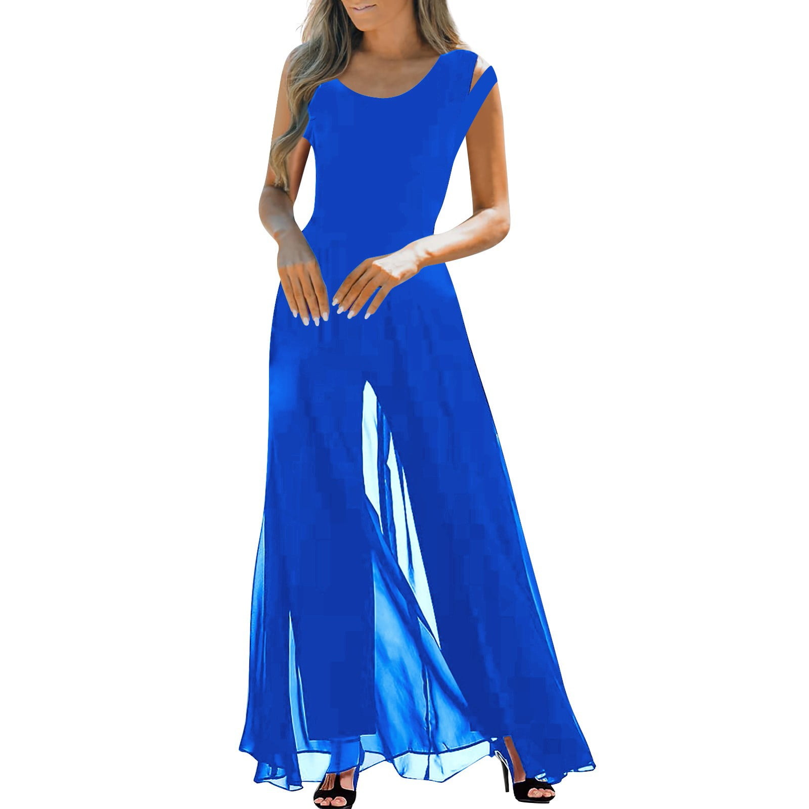 Round neck high waist top chiffon overlay black jumpsuit