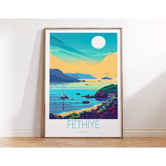 Fethiye Turkey Coastal Harbor View Wall Art Unframed Paper Print