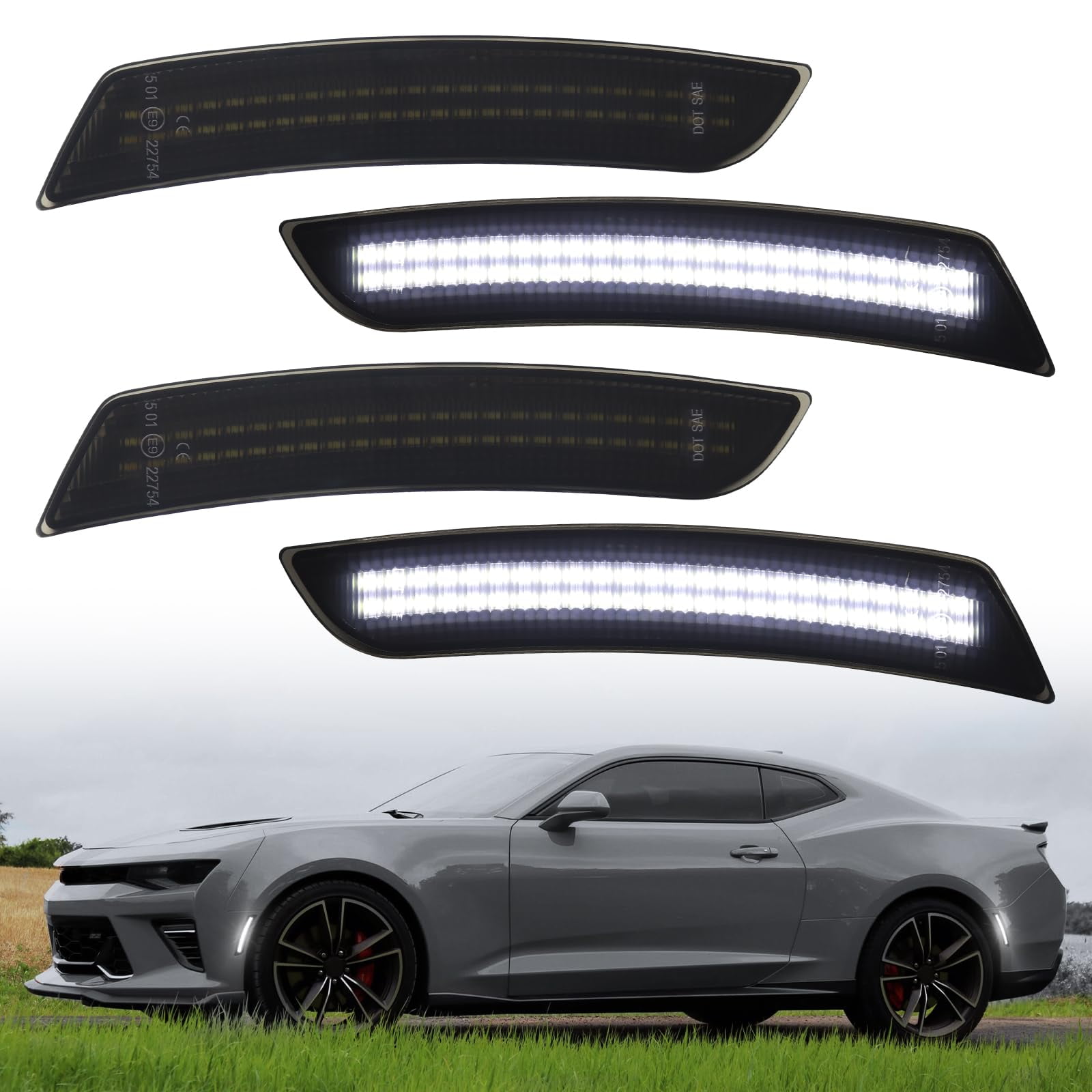 Smoke Lens LED Side Marker Lights For Chevy Camaro 2016-2019 – Amber Front + Red Rear, 4-Piece Kit - View #8