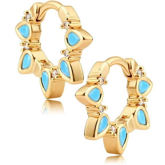 Fettero 14K Gold Plated Dainty Beaded/Circle/Spike/CZ Huggie Hoop Earrings for Women Jewelry