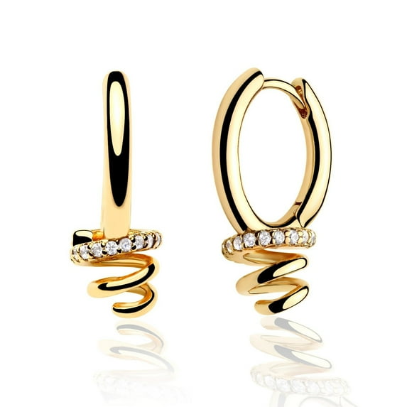 Fettero 14K Gold Plated Dainty Beaded/Circle/Spike/CZ Huggie Hoop Earrings for Women Jewelry