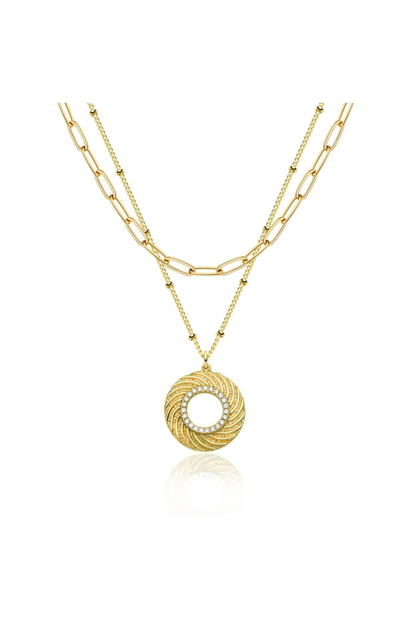 14K Gold Plated Dainty Layered Circle Chain Choker Necklace for Women Jewelry Gift