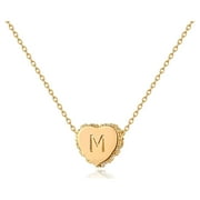 Fettero 14K Gold Plated Dainty Personalized Initial Heart Letter Heart Choker Pendant Necklace Jewelry Gift for Women
