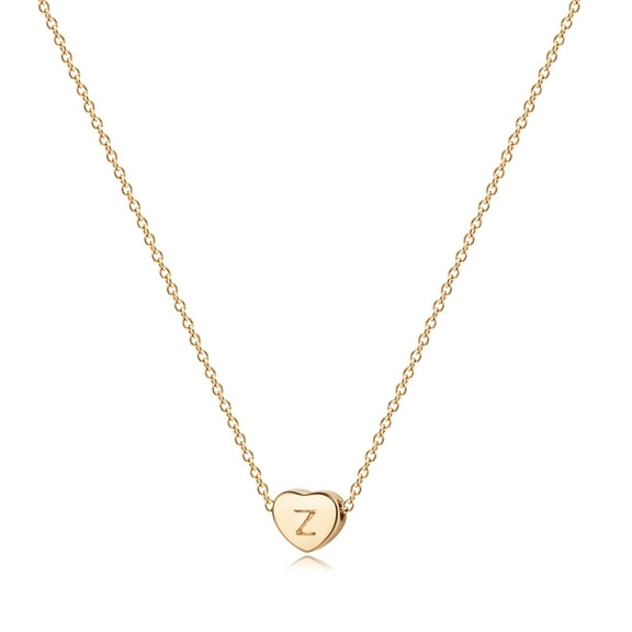 Fettero 14K Gold Plated Dainty Tiny Initial Letter Heart Choker Pendant Necklace Jewelry Gift for Women