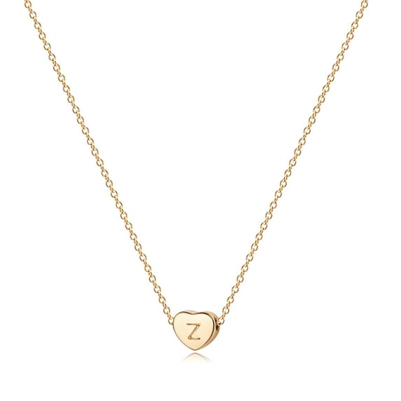 Fettero 14K Gold Plated Dainty Tiny Initial Letter Heart Choker Pendant Necklace Jewelry Gift for Women