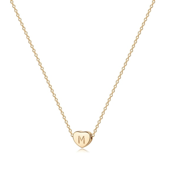Fettero 14K Gold Plated Dainty Tiny Initial Letter Heart Choker Pendant Necklace Jewelry Gift for Women