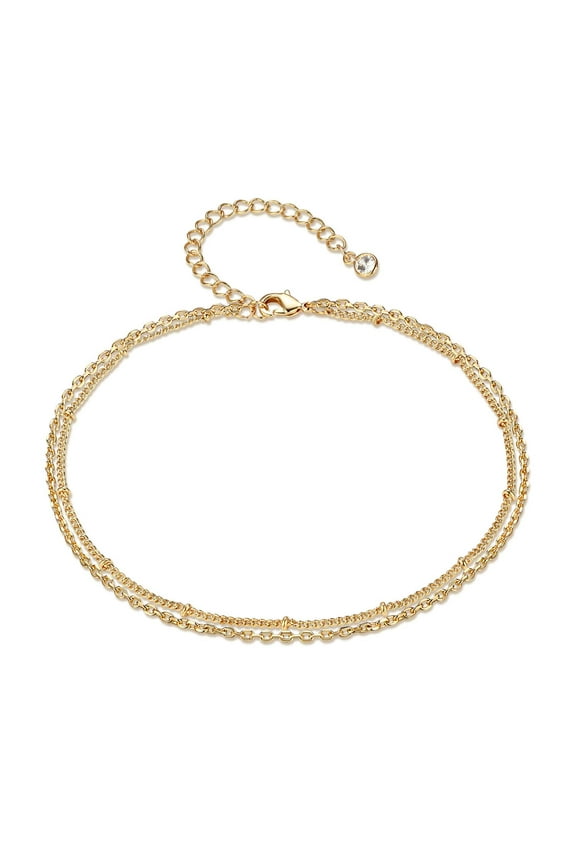14K Gold Plated Boho Beach Simple Minimalist Chain Satellite Bead Anklet for Women Jewelry