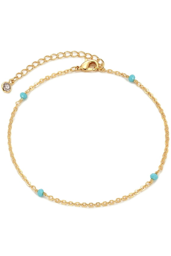 14K Gold Plated Boho Beach Simple Minimalist Chain Satellite Bead Anklet for Women Jewelry