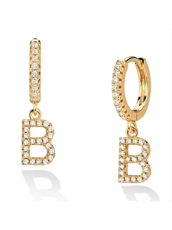 18K Gold Plated Diamond Cubic Zirconia Alphabet Letter Dangle Drop Huggie Hoop Initial Earrings Jewelry Gift for Women