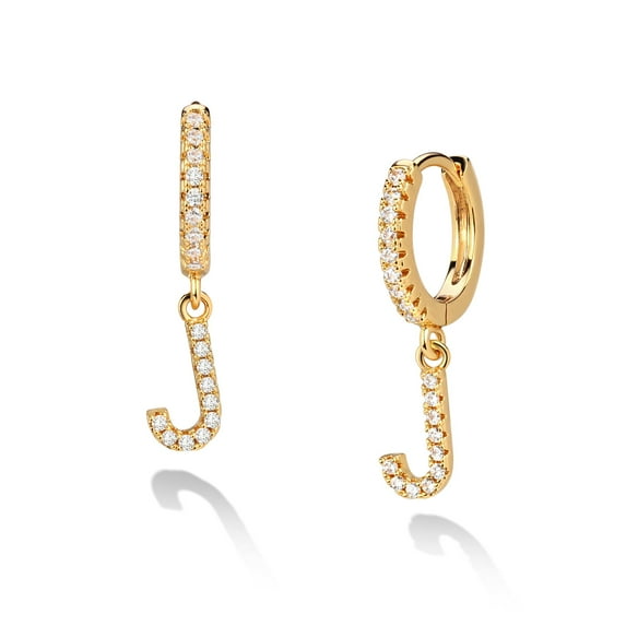 Fettero 18K Gold Plated Diamond Cubic Zirconia Alphabet Letter Dangle Drop Huggie Hoop Initial Earrings Jewelry Gift for Women