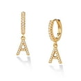thumbnail image 1 of Fettero 18K Gold Plated Initial Letter Diamond Cubic Zirconia Alphabet Dangle Drop Huggie Hoop Earrings for Women, 1 of 6