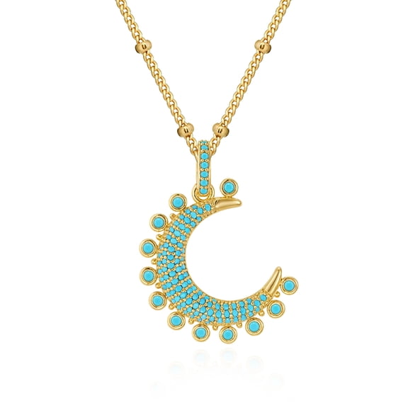 Fettero Gold Necklace for Women, Dainty 14K Plated Necklace Moon Pendant Turquoise Stone Gold Necklaces for Women Statement Trendy Jewelry C113