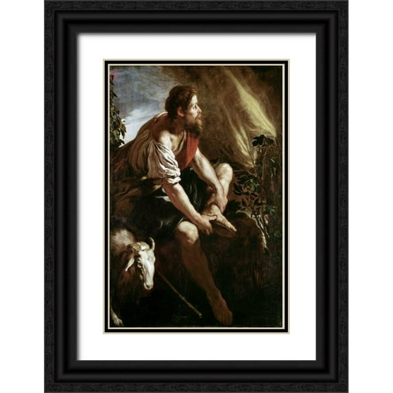 Fetti, Domenico 11x14 Black Ornate Wood Framed with Double Matting Museum Art Print Titled - Moses Before a Burning Bush