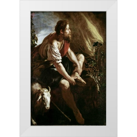 Fetti, Domenico 23x32 White Modern Wood Framed Museum Art Print Titled - Moses Before a Burning Bush