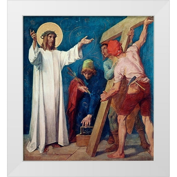Feuerstein, Martin 26x28 White Modern Wood Framed Museum Art Print Titled - Jesus Carries His Cross, 2nd Station of The Cross