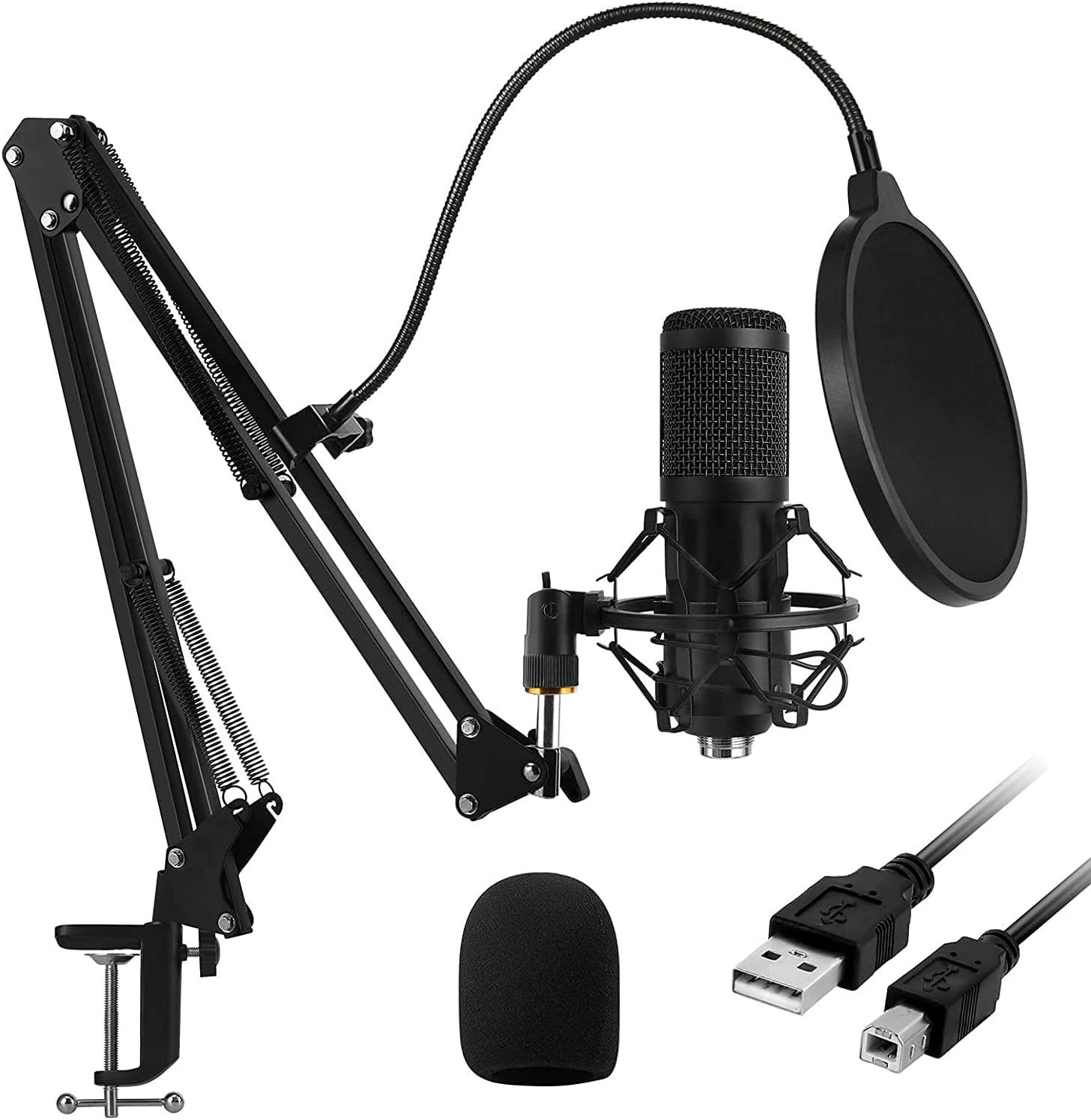 Feur USB Microphone, 192KHZ/24Bit Plug & Play PC Computer Podcast Condenser Cardioid Metal Mic Kit with Professional Sound Chipset for Recording, Gaming, Singing, Youtube (FU-CM34USB)
