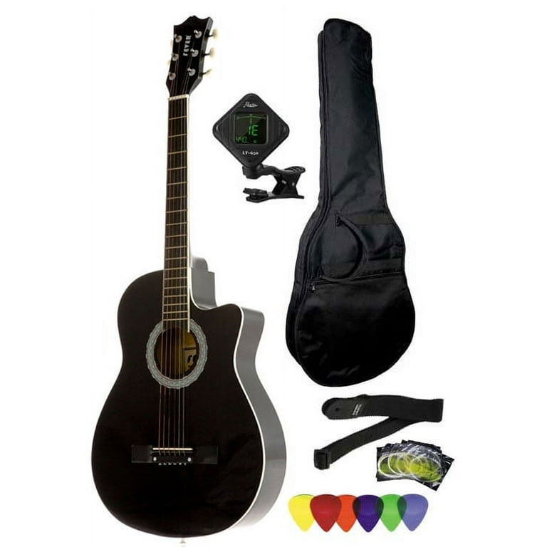 Jameson 41-Inch Full-Size Acoustic Electric Guitar with Thinline Cutaway  Design, Black