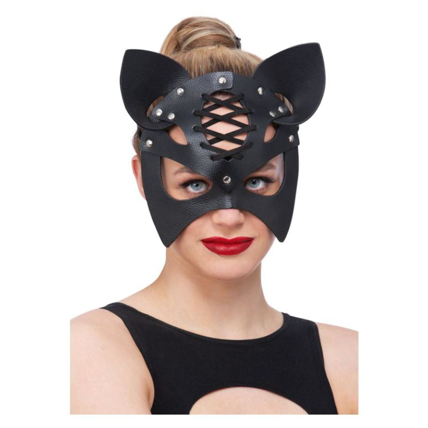 Fever Black Mock Leather Cat Mask Adult Fever Black Mock Leather Cat Mask Adult