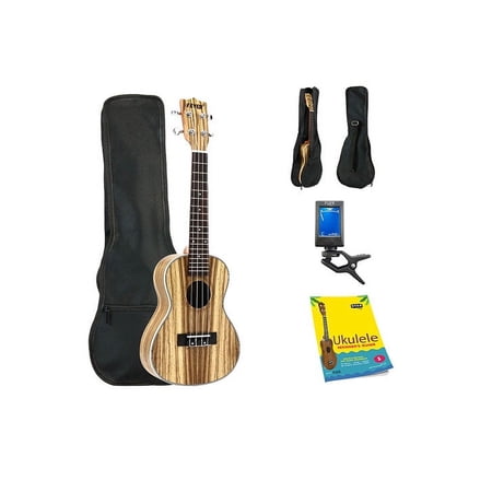 Fever Concert Ukulele 23 inch with Bag, Tuner and Beginner's Guide, Zebra