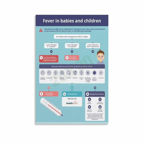 Fever Decision Flowchart Poster for Babies And Children Poster Canvas for Living Room Bedroom Decor